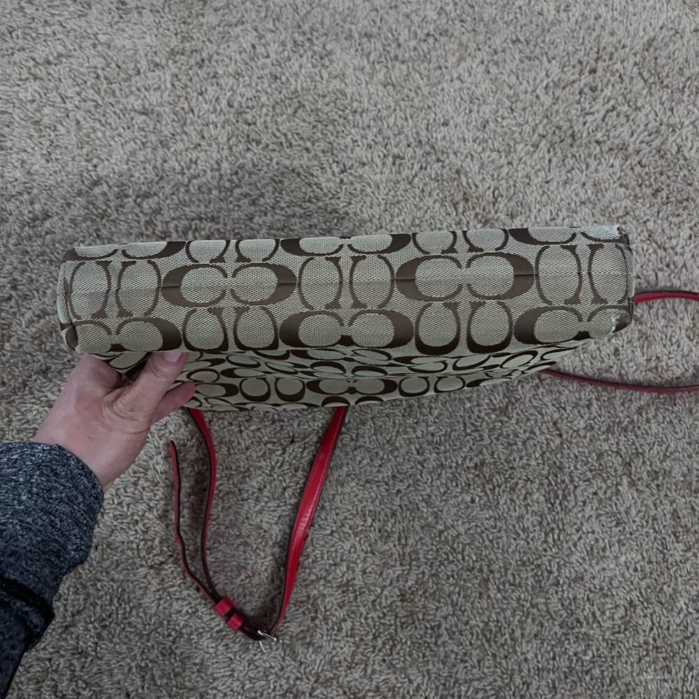 Coach Tan and Red Signature Crossbody Bag - Picture 5 of 7